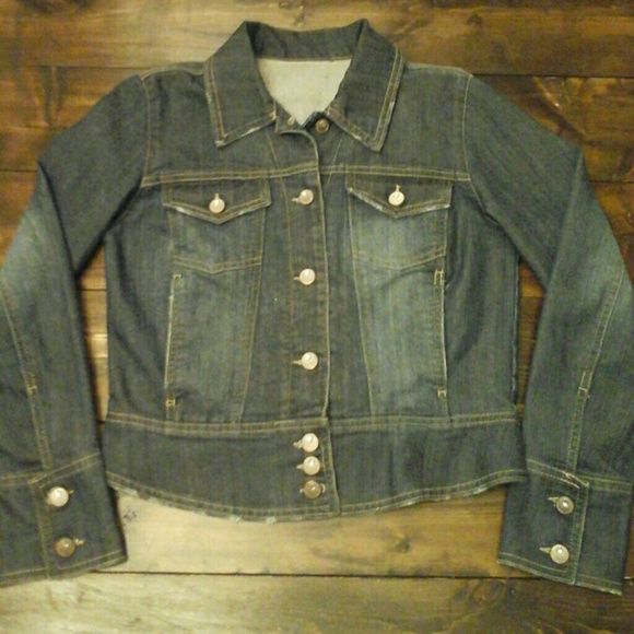 Small Bling Button Fitted Blue Jean Jacket - Picture 2 of 8